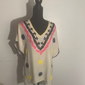 Tracy Reese Cream Graphic Short Sleeve Blouse